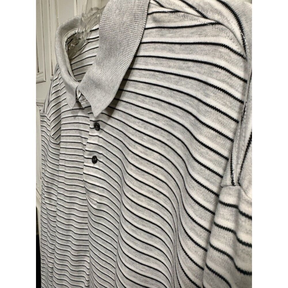 Lands' End Men's XL Polo Long Sleeve Gray Black White Stripe 100% Cotton